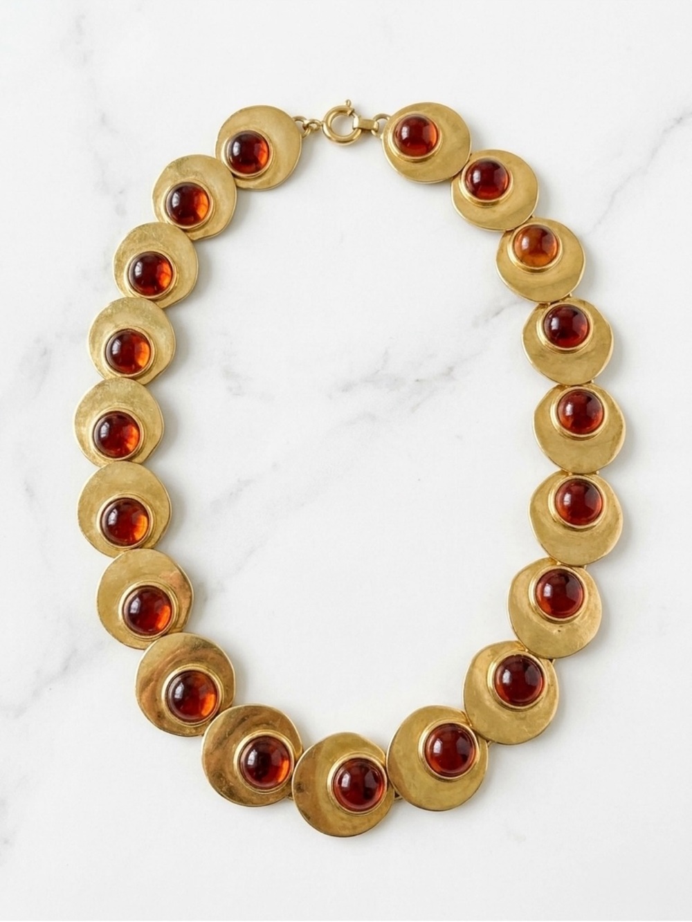 Vintage Edouard Rambaud Paris Gold Cabochon Disc Link Statement Necklace